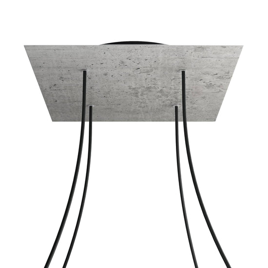 Lampenbaldachin XXL Rose-One quadratisch, 4 Löcher + 4 Seitenlöcher, 40 × 40 cm – Beton-Optik, Schwarz