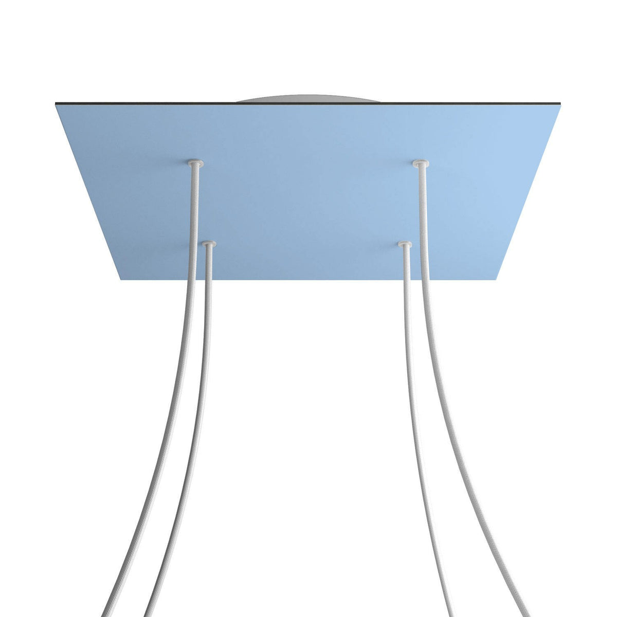Lampenbaldachin XXL Rose-One quadratisch, 4 Löcher + 4 Seitenlöcher, 40 × 40 cm – Puderblau, Weiss