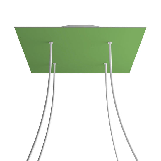 Lampenbaldachin XXL Rose-One quadratisch, 4 Löcher + 4 Seitenlöcher, 40 × 40 cm – Wiesengrün, Weiss