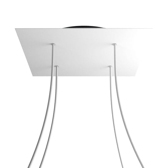 Lampenbaldachin XXL Rose-One quadratisch, 4 Löcher + 4 Seitenlöcher, 40 × 40 cm – Weiss matt, Schwarz