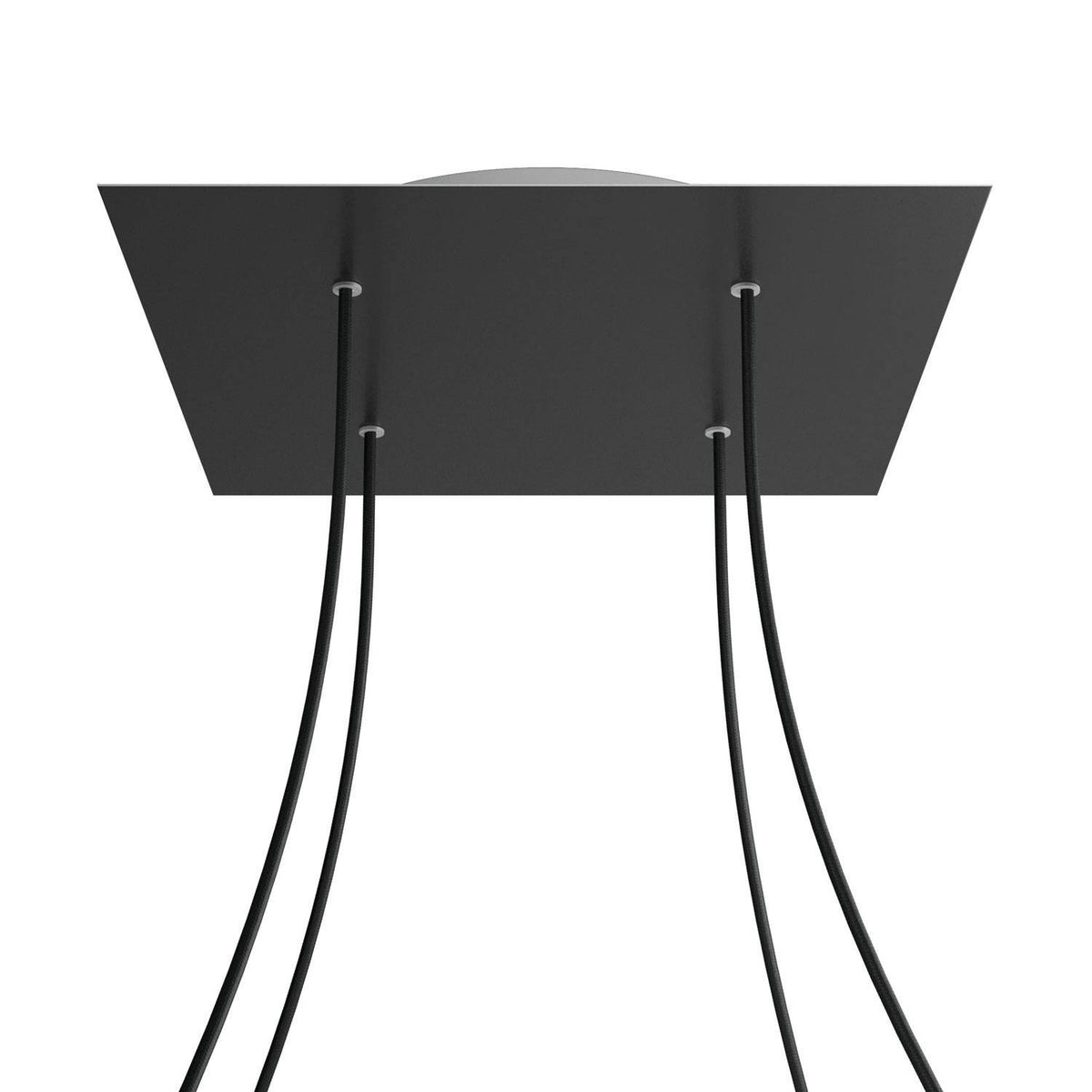Lampenbaldachin XXL Rose-One quadratisch, 4 Löcher + 4 Seitenlöcher, 40 × 40 cm – Schwarz matt, Weiss