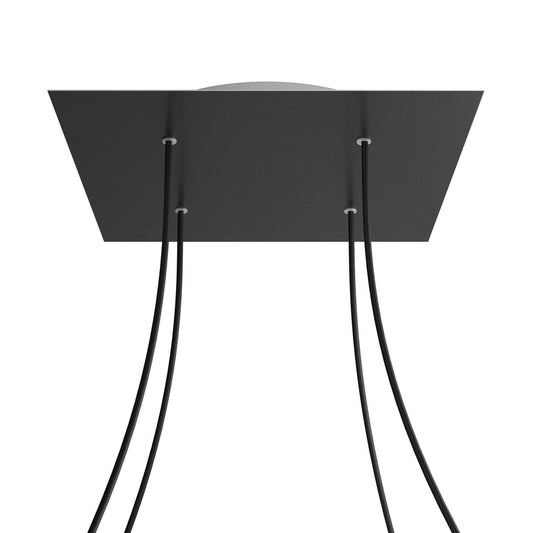 Lampenbaldachin XXL Rose-One quadratisch, 4 Löcher + 4 Seitenlöcher, 40 × 40 cm – Schwarz matt, Weiss