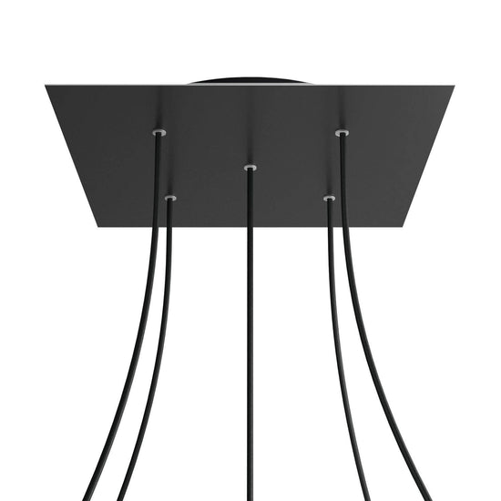 Lampenbaldachin XXL Rose-One quadratisch, 5 Löcher + 4 Seitenlöcher, 40 × 40 cm – Schwarz matt, Schwarz