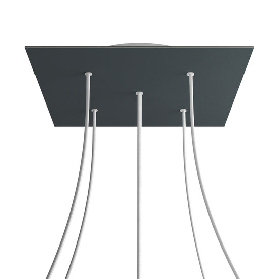 Lampenbaldachin XXL Rose-One quadratisch, 5 Löcher + 4 Seitenlöcher, 40 × 40 cm – Anthrazit, Weiss