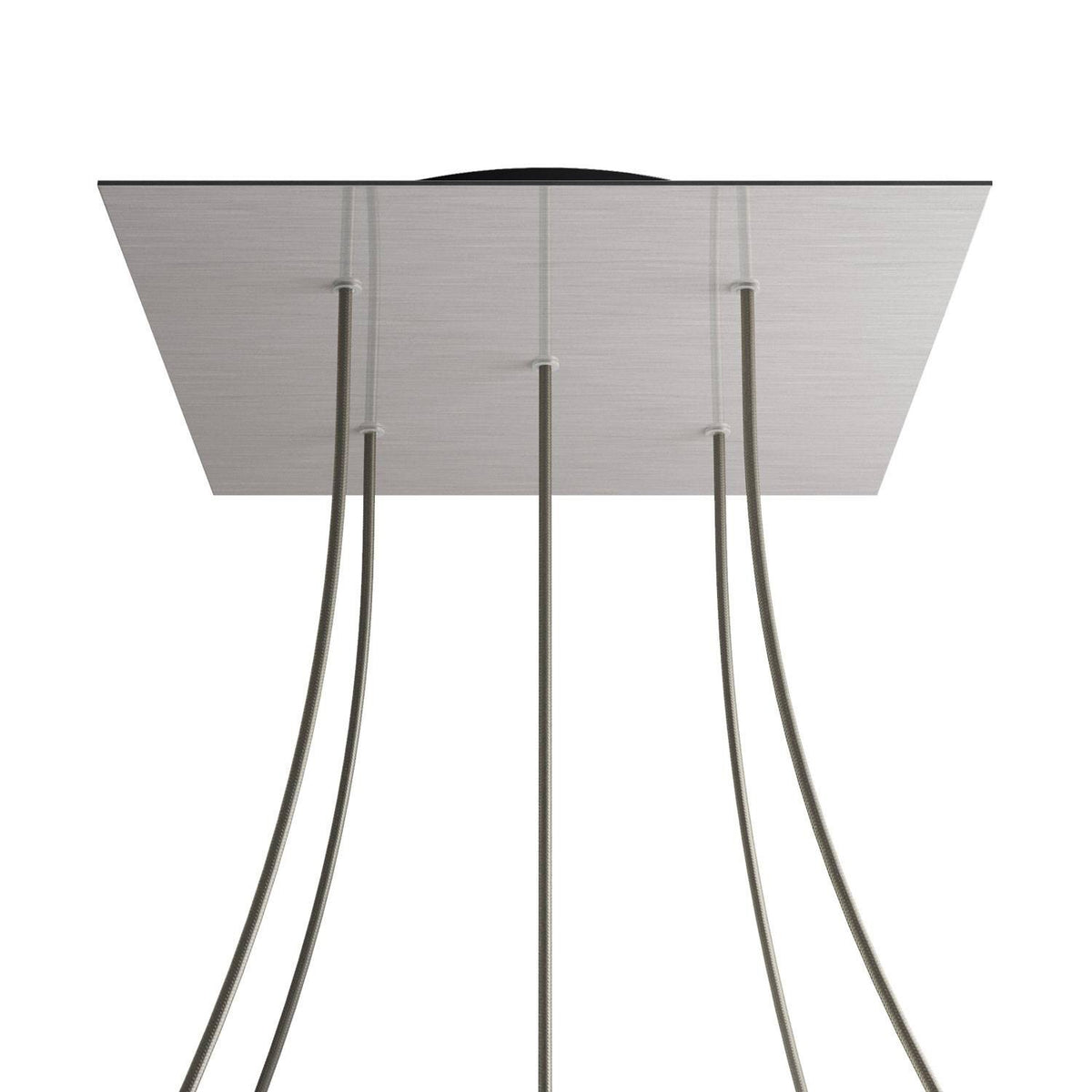 Lampenbaldachin XXL Rose-One quadratisch, 5 Löcher + 4 Seitenlöcher, 40 × 40 cm – Stahl satiniert, Schwarz
