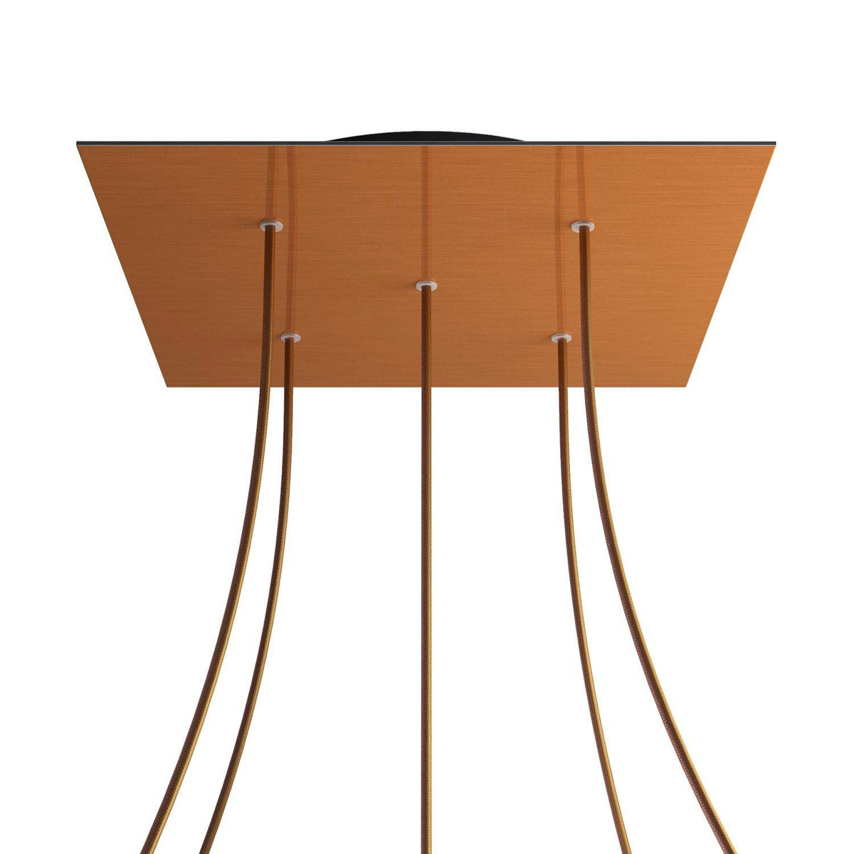 Lampenbaldachin XXL Rose-One quadratisch, 5 Löcher + 4 Seitenlöcher, 40 × 40 cm – Kupfer satiniert, Schwarz