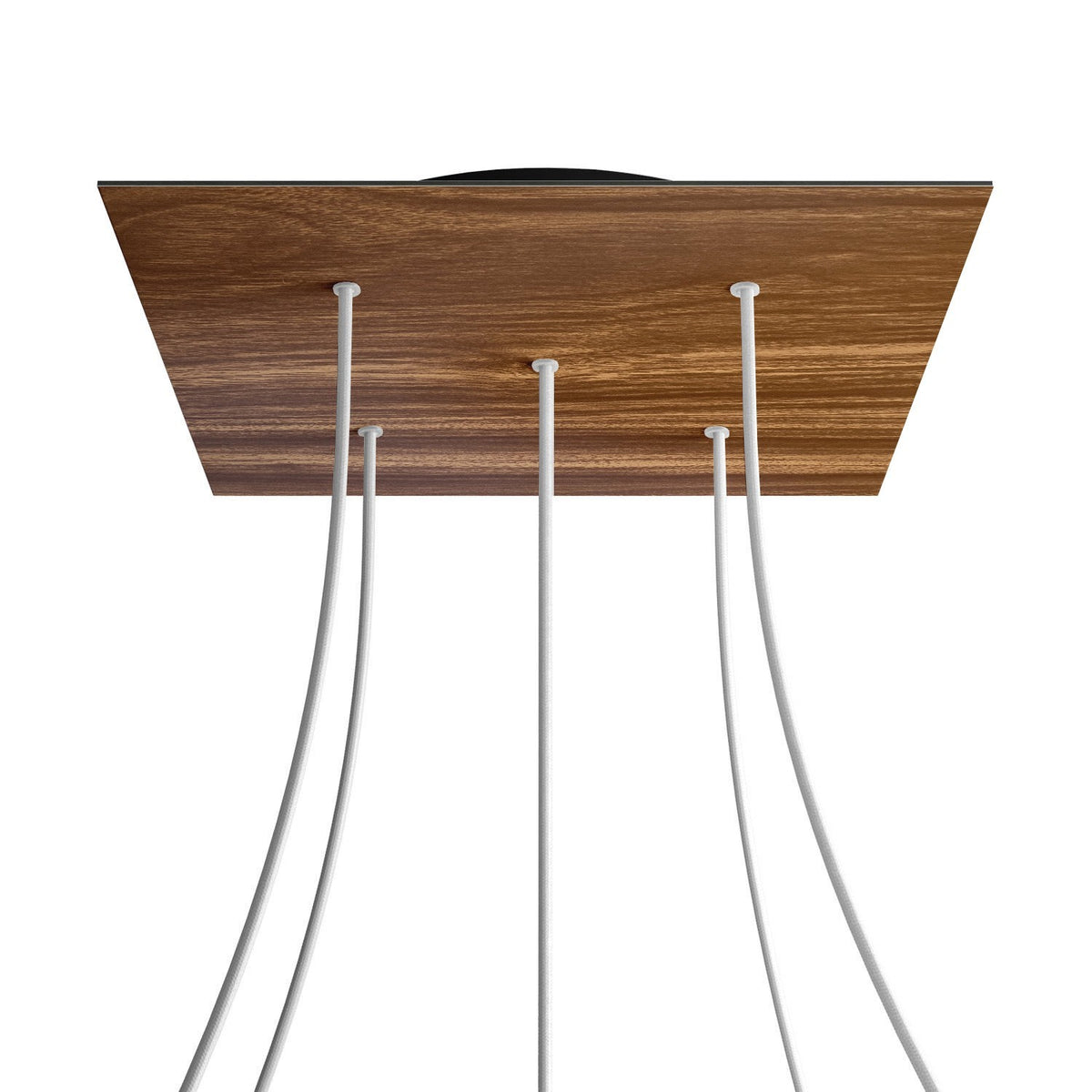Lampenbaldachin XXL Rose-One quadratisch, 5 Löcher + 4 Seitenlöcher, 40 × 40 cm – Holz-Optik, Schwarz