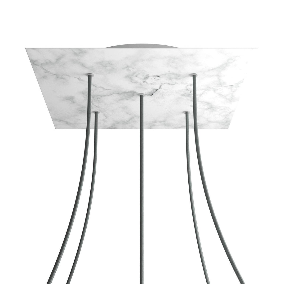 Lampenbaldachin XXL Rose-One quadratisch, 5 Löcher + 4 Seitenlöcher, 40 × 40 cm – Marmor-Optik Carrara, Weiss