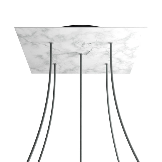 Lampenbaldachin XXL Rose-One quadratisch, 5 Löcher + 4 Seitenlöcher, 40 × 40 cm – Marmor-Optik Carrara, Schwarz