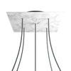 Lampenbaldachin XXL Rose-One quadratisch, 5 Löcher + 4 Seitenlöcher, 40 × 40 cm – Marmor-Optik Carrara, Schwarz