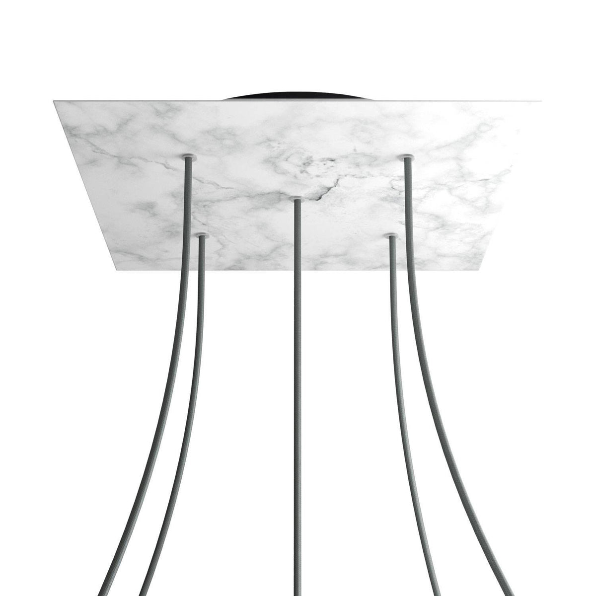 Lampenbaldachin XXL Rose-One quadratisch, 5 Löcher + 4 Seitenlöcher, 40 × 40 cm – Marmor-Optik Carrara, Schwarz
