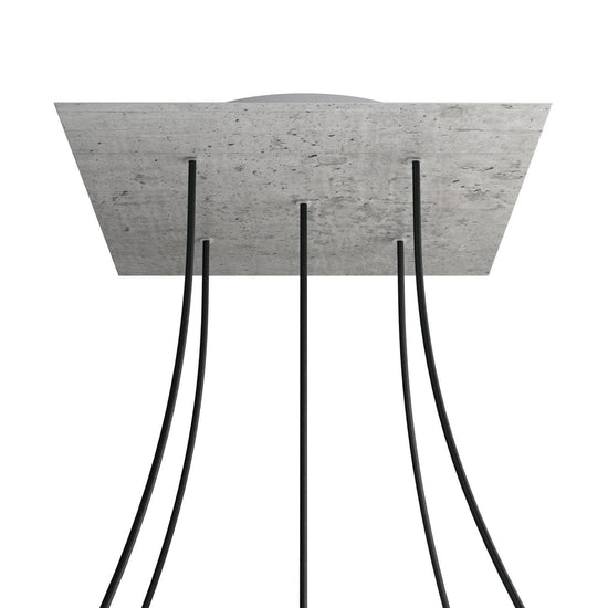 Lampenbaldachin XXL Rose-One quadratisch, 5 Löcher + 4 Seitenlöcher, 40 × 40 cm – Beton-Optik, Weiss