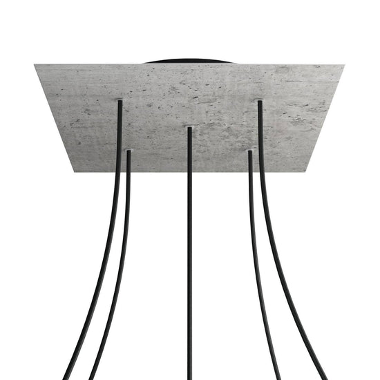 Lampenbaldachin XXL Rose-One quadratisch, 5 Löcher + 4 Seitenlöcher, 40 × 40 cm – Beton-Optik, Schwarz