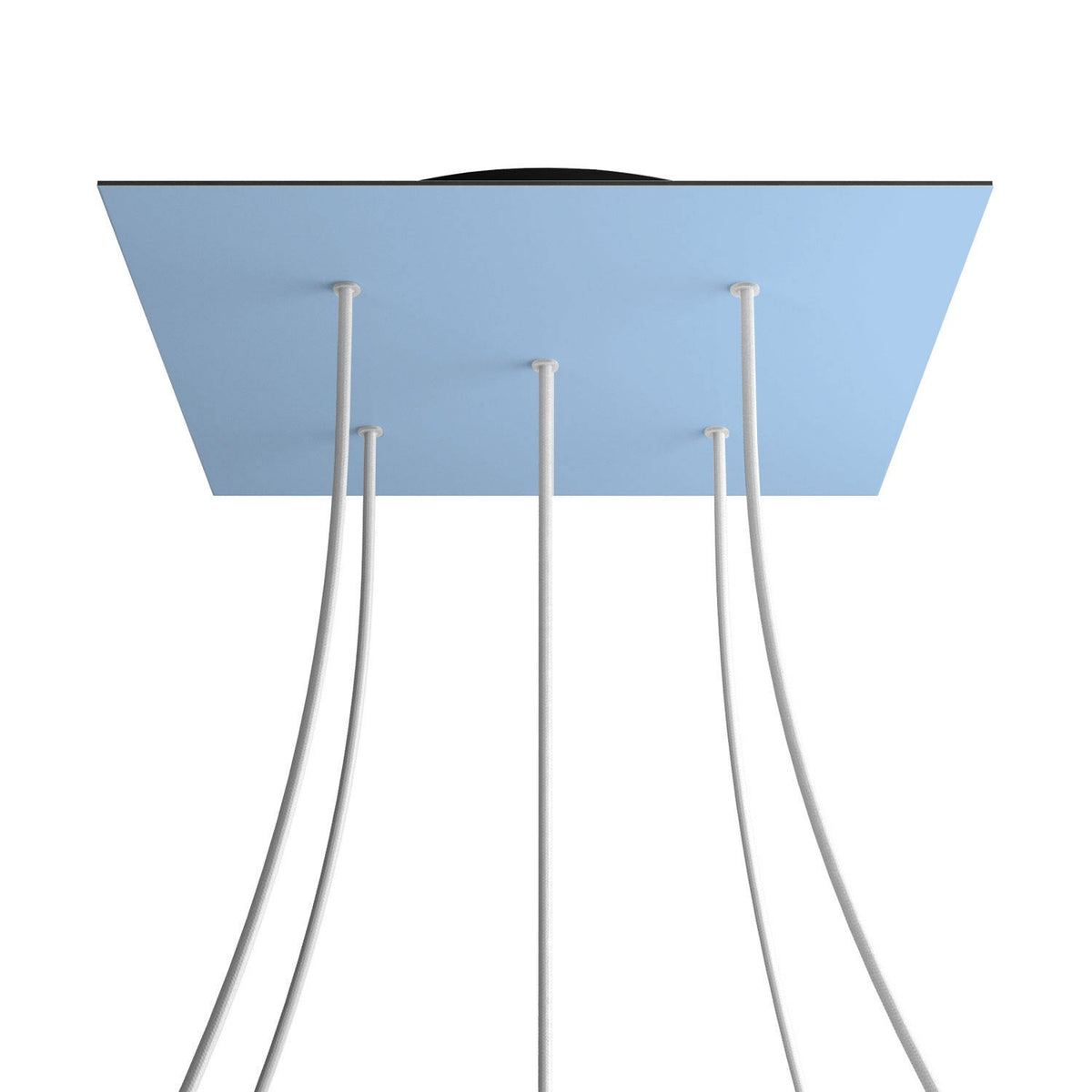Lampenbaldachin XXL Rose-One quadratisch, 5 Löcher + 4 Seitenlöcher, 40 × 40 cm – Puderblau, Schwarz