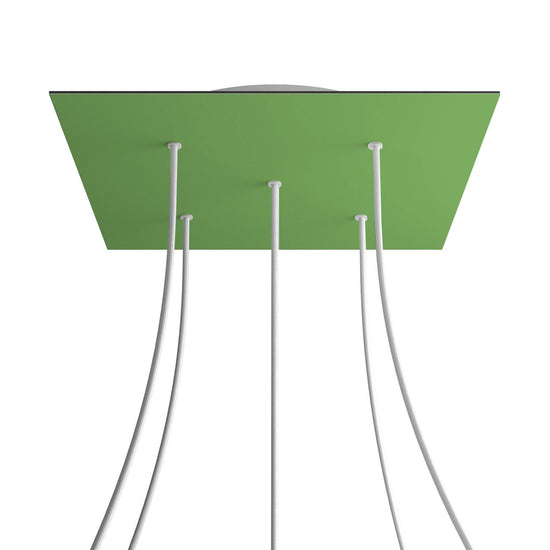 Lampenbaldachin XXL Rose-One quadratisch, 5 Löcher + 4 Seitenlöcher, 40 × 40 cm – Wiesengrün, Weiss