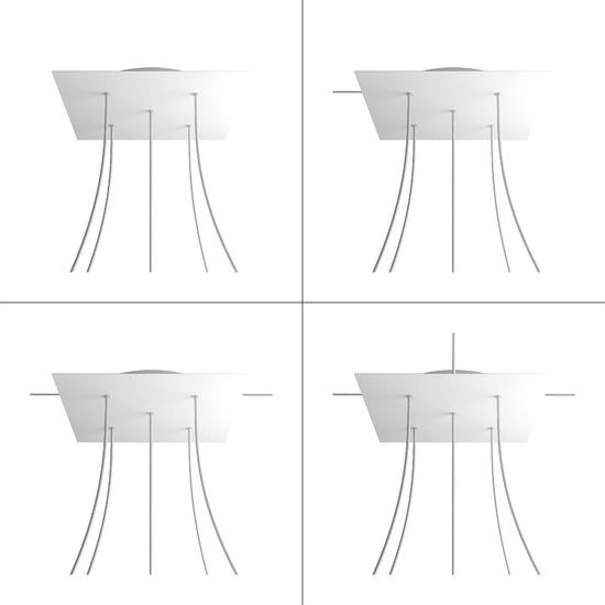 Lampenbaldachin XXL Rose-One quadratisch, 5 Löcher + 4 Seitenlöcher, 40 × 40 cm – Weiss matt, Weiss