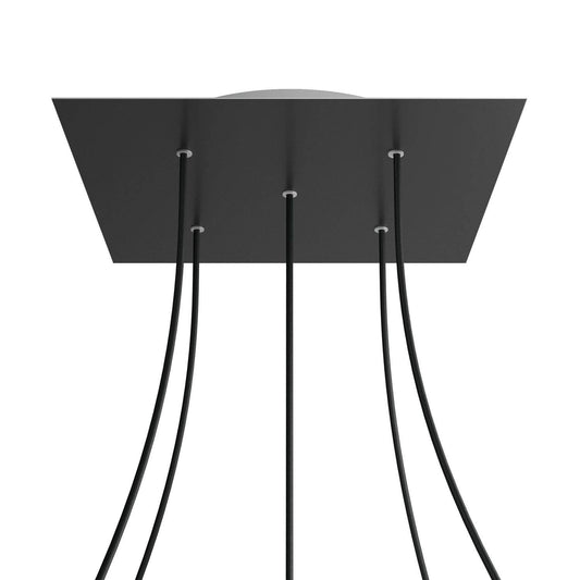 Lampenbaldachin XXL Rose-One quadratisch, 5 Löcher + 4 Seitenlöcher, 40 × 40 cm – Schwarz matt, Weiss