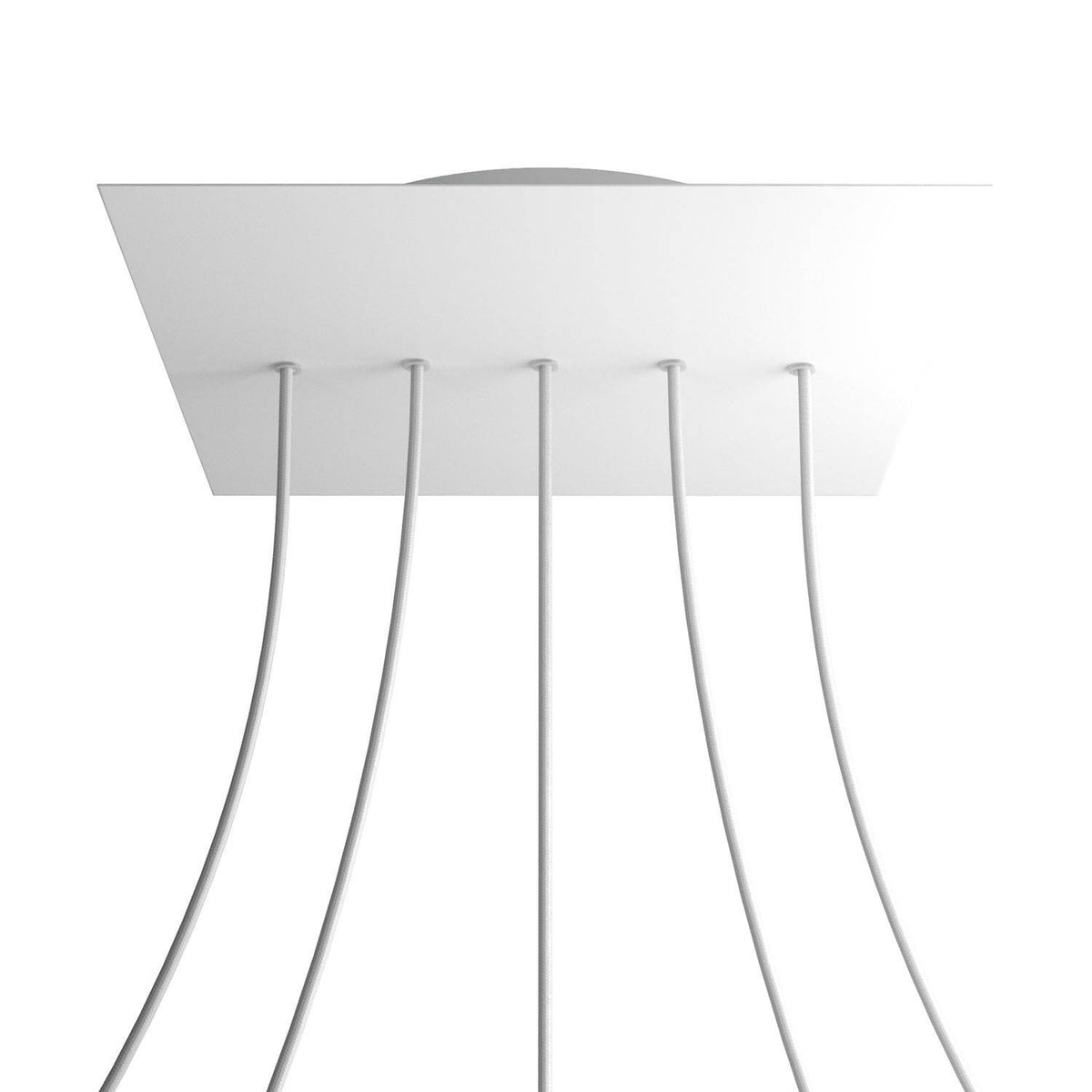 Lampenbaldachin XXL Rose-One quadratisch, 5 Löcher in Linie + 4 Seitenlöcher, 40 × 40 cm – Weiss matt, Weiss
