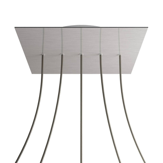 Lampenbaldachin XXL Rose-One quadratisch, 5 Löcher in Linie + 4 Seitenlöcher, 40 × 40 cm – Stahl satiniert, Weiss