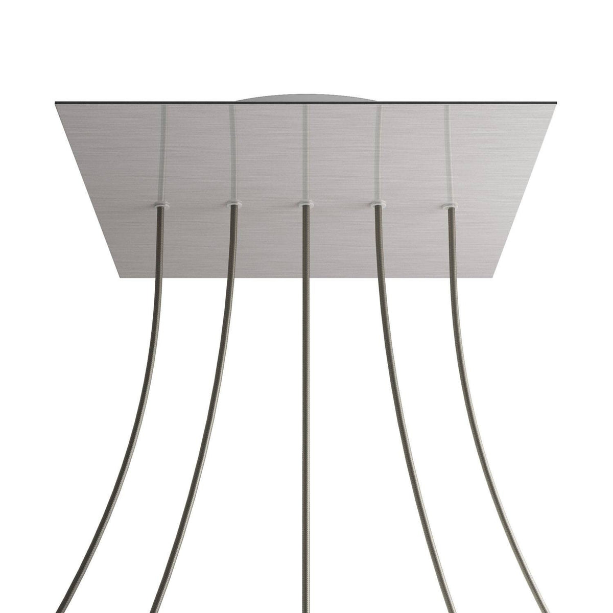 Lampenbaldachin XXL Rose-One quadratisch, 5 Löcher in Linie + 4 Seitenlöcher, 40 × 40 cm – Stahl satiniert, Weiss