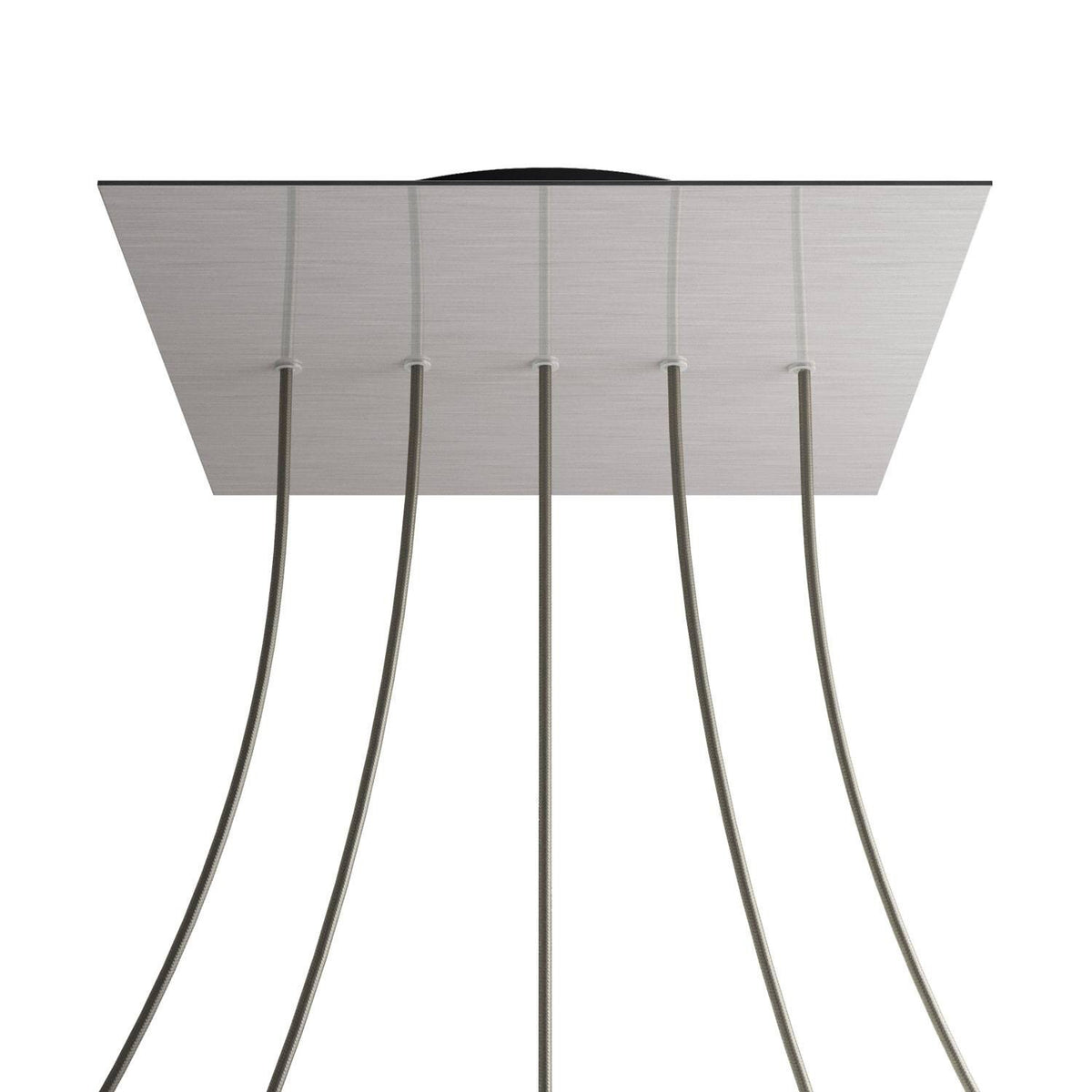 Lampenbaldachin XXL Rose-One quadratisch, 5 Löcher in Linie + 4 Seitenlöcher, 40 × 40 cm – Stahl satiniert, Schwarz