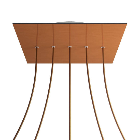 Lampenbaldachin XXL Rose-One quadratisch, 5 Löcher in Linie + 4 Seitenlöcher, 40 × 40 cm – Kupfer satiniert, Weiss