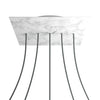 Lampenbaldachin XXL Rose-One quadratisch, 5 Löcher in Linie + 4 Seitenlöcher, 40 × 40 cm – Marmor-Optik Carrara, Weiss