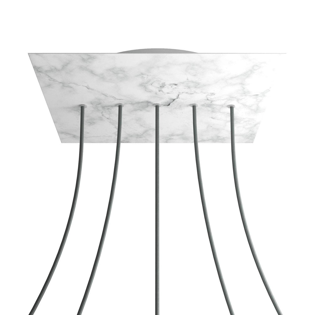 Lampenbaldachin XXL Rose-One quadratisch, 5 Löcher in Linie + 4 Seitenlöcher, 40 × 40 cm – Marmor-Optik Carrara, Weiss