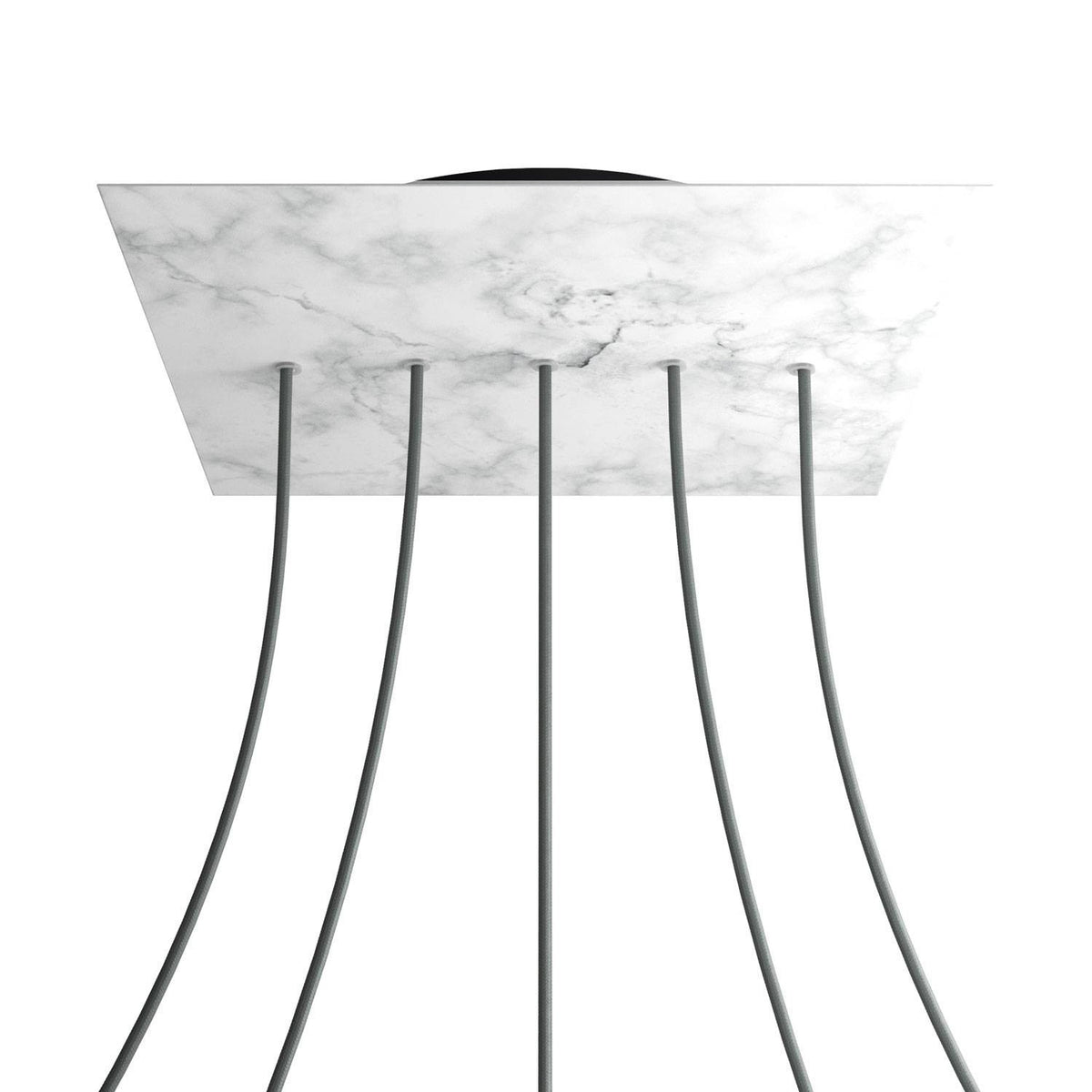 Lampenbaldachin XXL Rose-One quadratisch, 5 Löcher in Linie + 4 Seitenlöcher, 40 × 40 cm – Marmor-Optik Carrara, Schwarz