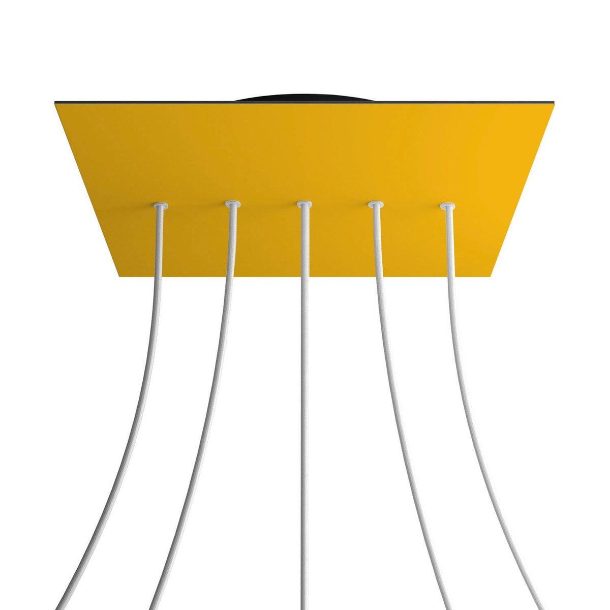 Lampenbaldachin XXL Rose-One quadratisch, 5 Löcher in Linie + 4 Seitenlöcher, 40 × 40 cm – Senfgelb, Schwarz