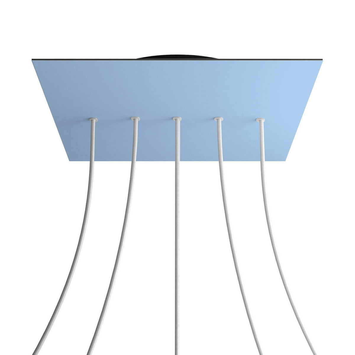 Lampenbaldachin XXL Rose-One quadratisch, 5 Löcher in Linie + 4 Seitenlöcher, 40 × 40 cm – Puderblau, Schwarz