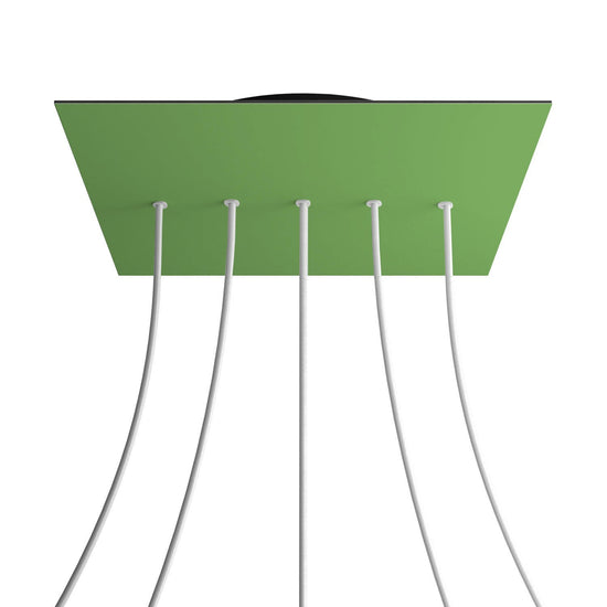 Lampenbaldachin XXL Rose-One quadratisch, 5 Löcher in Linie + 4 Seitenlöcher, 40 × 40 cm – Wiesengrün, Schwarz
