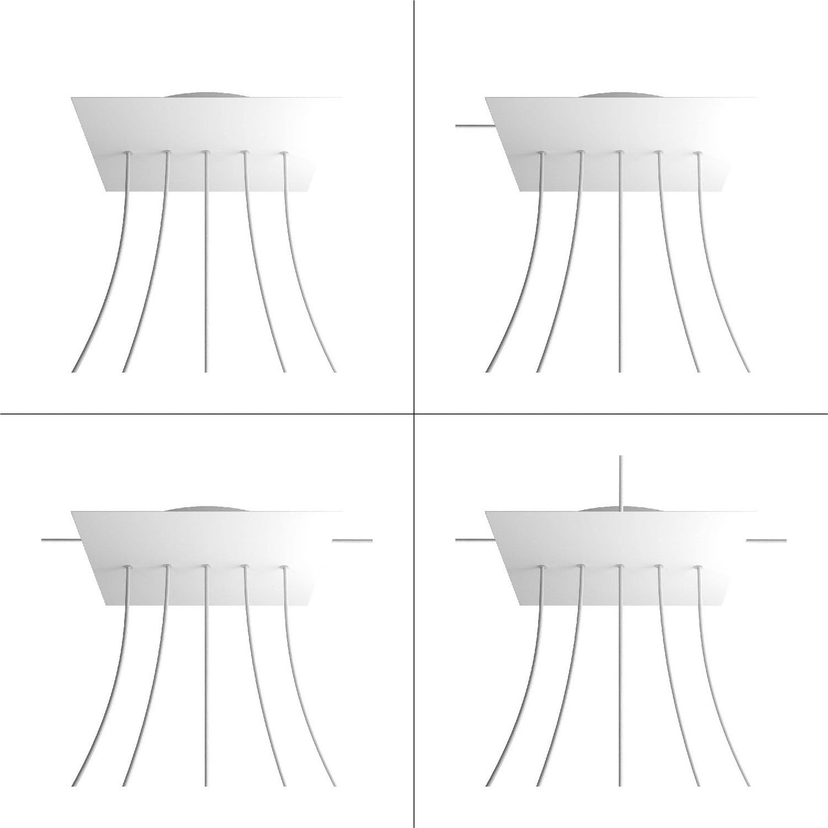 Lampenbaldachin XXL Rose-One quadratisch, 5 Löcher in Linie + 4 Seitenlöcher, 40 × 40 cm – Weiss matt, Weiss