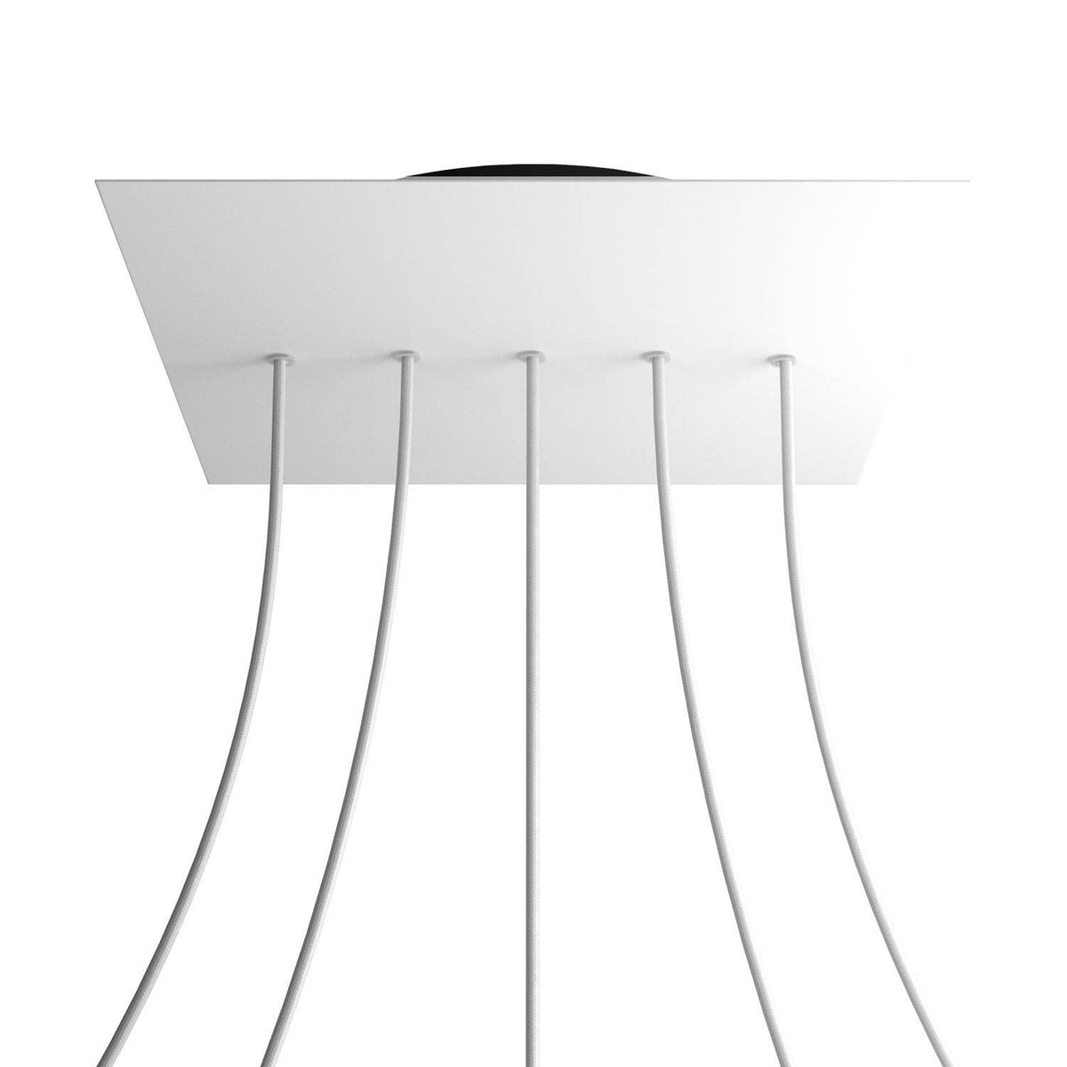 Lampenbaldachin XXL Rose-One quadratisch, 5 Löcher in Linie + 4 Seitenlöcher, 40 × 40 cm – Weiss matt, Schwarz