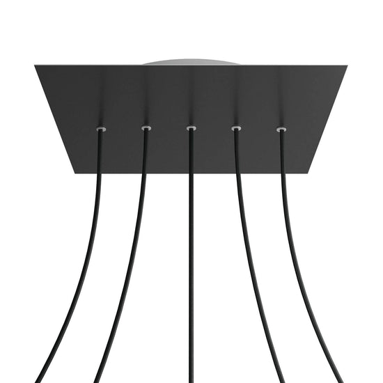 Lampenbaldachin XXL Rose-One quadratisch, 5 Löcher in Linie + 4 Seitenlöcher, 40 × 40 cm – Schwarz matt, Weiss