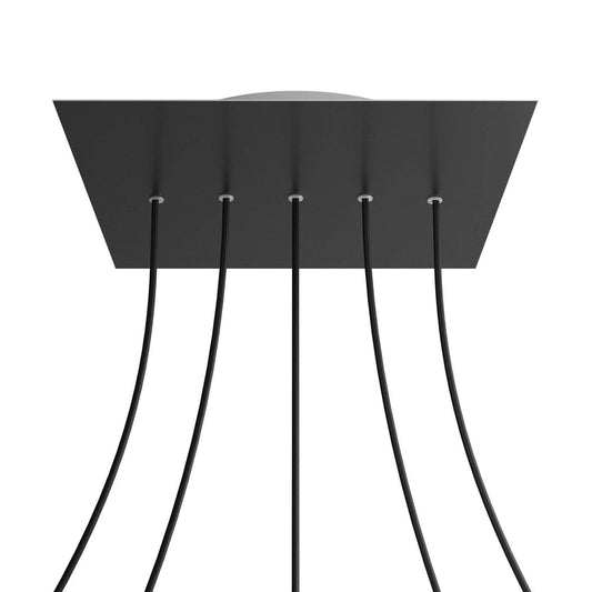 Lampenbaldachin XXL Rose-One quadratisch, 5 Löcher in Linie + 4 Seitenlöcher, 40 × 40 cm – Schwarz matt, Weiss