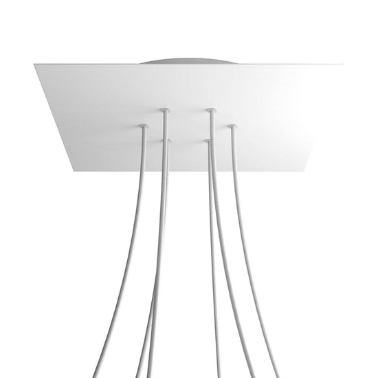 Lampenbaldachin XXL Rose-One quadratisch, 6 Löcher + 4 Seitenlöcher, 40 × 40 cm – Weiss matt, Weiss