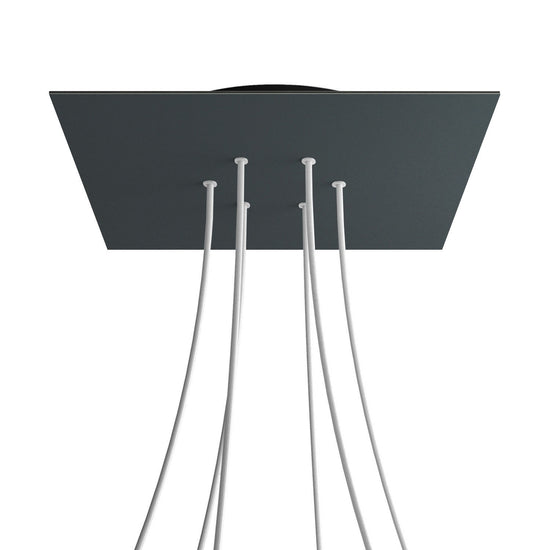 Lampenbaldachin XXL Rose-One quadratisch, 6 Löcher + 4 Seitenlöcher, 40 × 40 cm – Anthrazit, Schwarz
