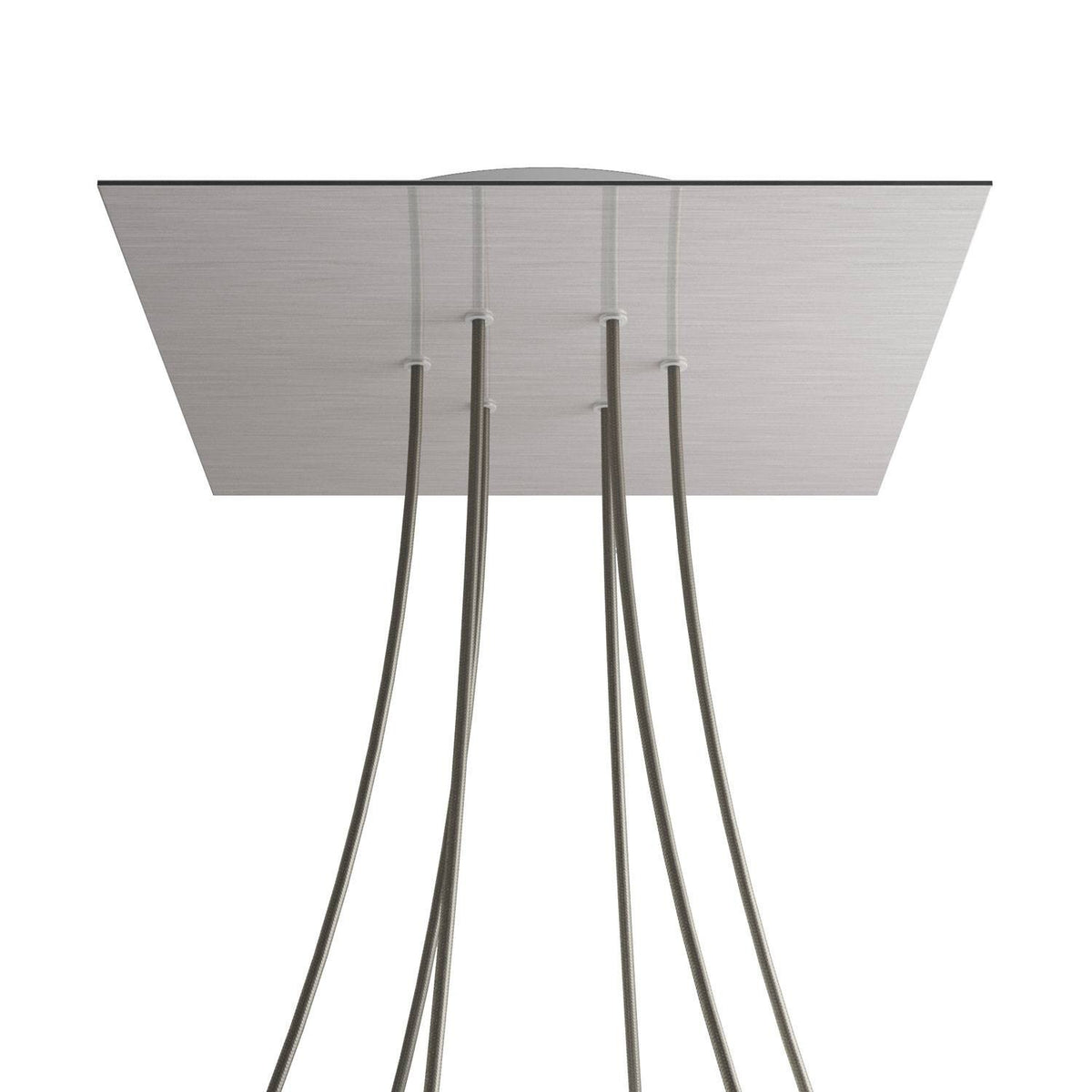 Lampenbaldachin XXL Rose-One quadratisch, 6 Löcher + 4 Seitenlöcher, 40 × 40 cm – Stahl satiniert, Weiss