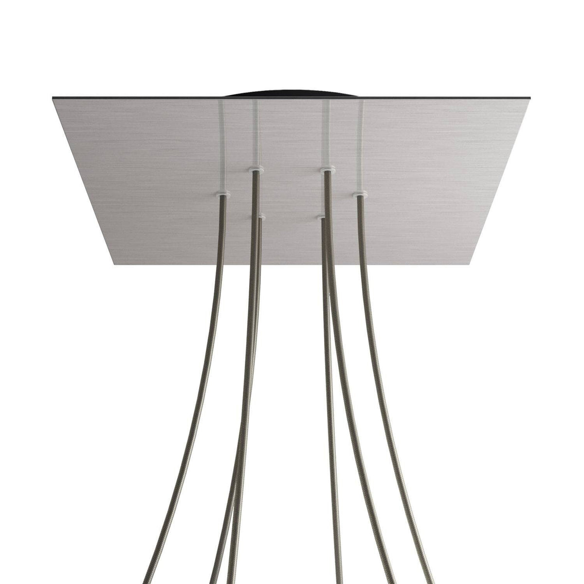 Lampenbaldachin XXL Rose-One quadratisch, 6 Löcher + 4 Seitenlöcher, 40 × 40 cm – Stahl satiniert, Schwarz