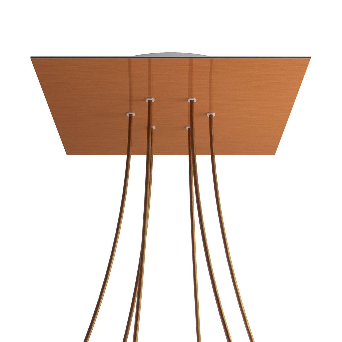 Lampenbaldachin XXL Rose-One quadratisch, 6 Löcher + 4 Seitenlöcher, 40 × 40 cm – Kupfer satiniert, Weiss