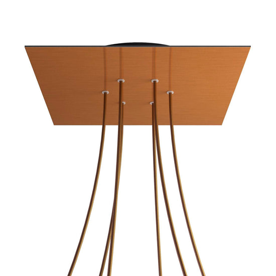 Lampenbaldachin XXL Rose-One quadratisch, 6 Löcher + 4 Seitenlöcher, 40 × 40 cm – Kupfer satiniert, Schwarz