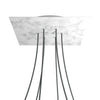 Lampenbaldachin XXL Rose-One quadratisch, 6 Löcher + 4 Seitenlöcher, 40 × 40 cm – Marmor-Optik Carrara, Weiss