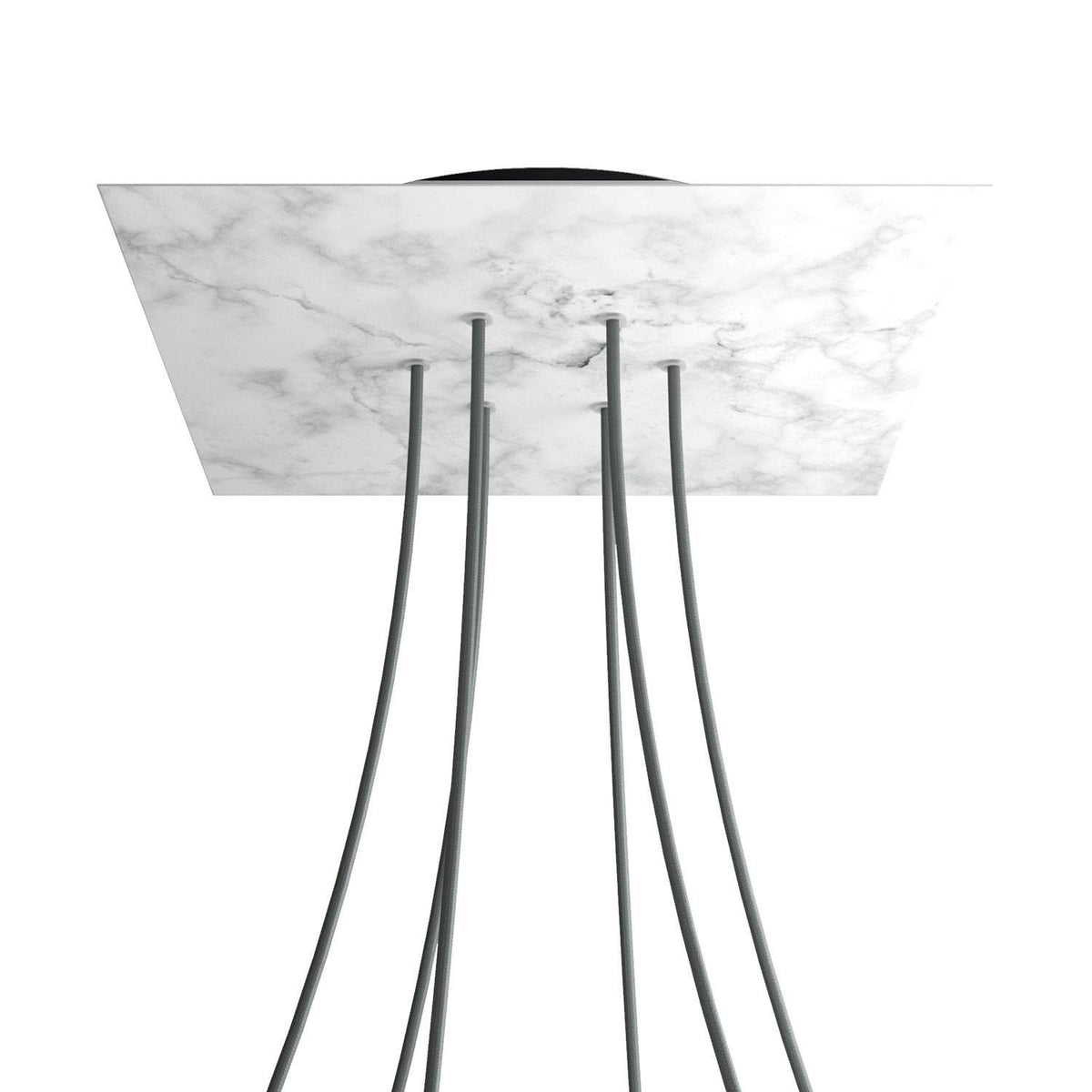 Lampenbaldachin XXL Rose-One quadratisch, 6 Löcher + 4 Seitenlöcher, 40 × 40 cm – Marmor-Optik Carrara, Schwarz