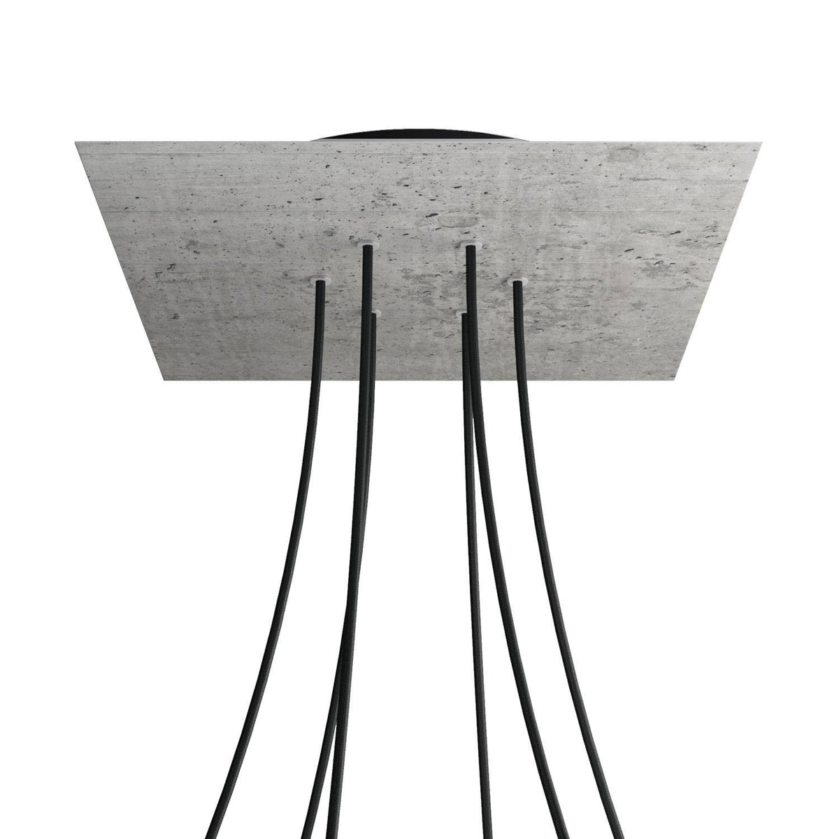 Lampenbaldachin XXL Rose-One quadratisch, 6 Löcher + 4 Seitenlöcher, 40 × 40 cm – Beton-Optik, Schwarz