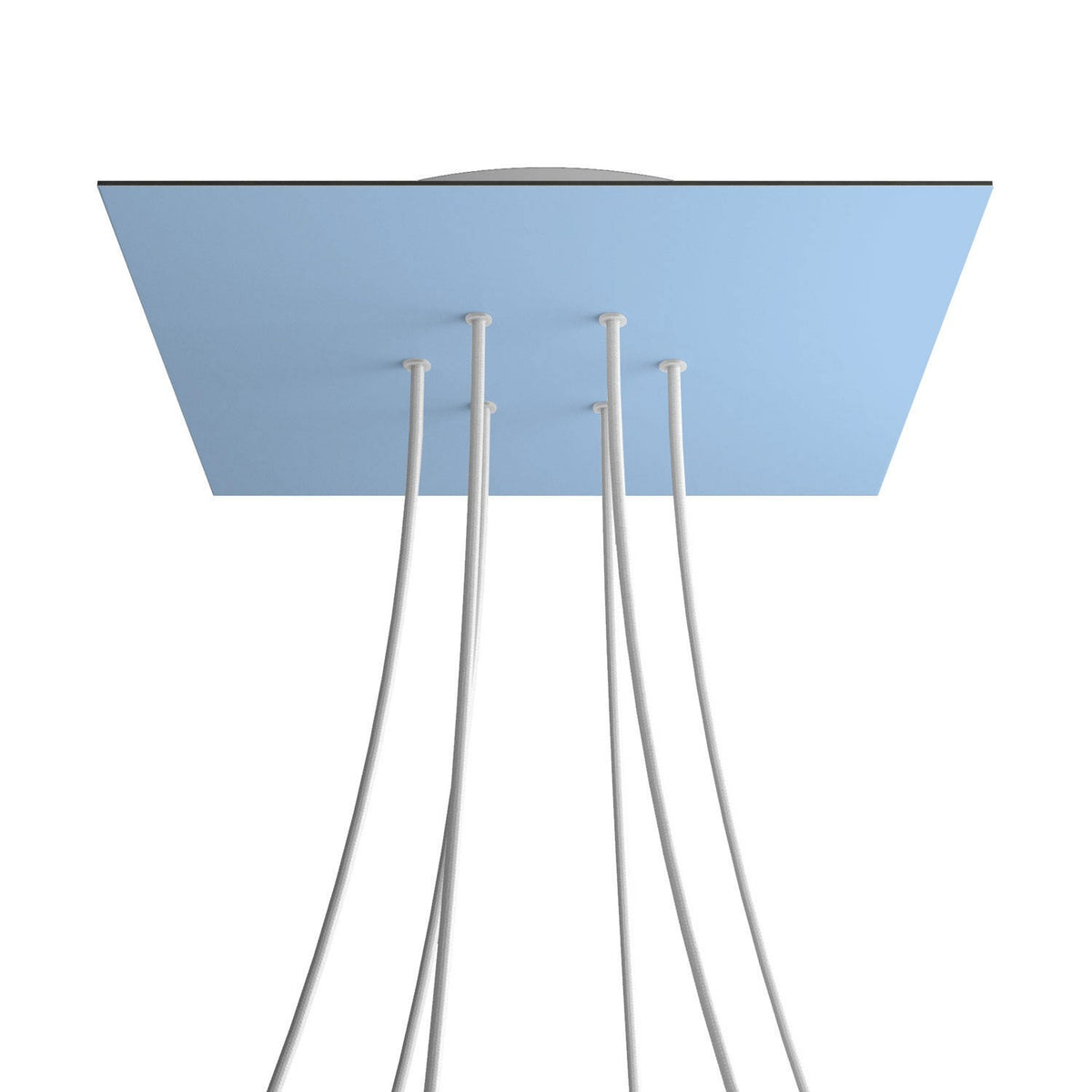 Lampenbaldachin XXL Rose-One quadratisch, 6 Löcher + 4 Seitenlöcher, 40 × 40 cm – Puderblau, Weiss