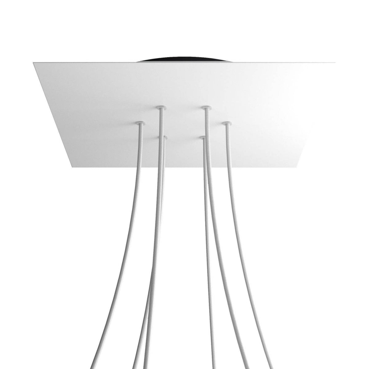 Lampenbaldachin XXL Rose-One quadratisch, 6 Löcher + 4 Seitenlöcher, 40 × 40 cm – Weiss matt, Schwarz