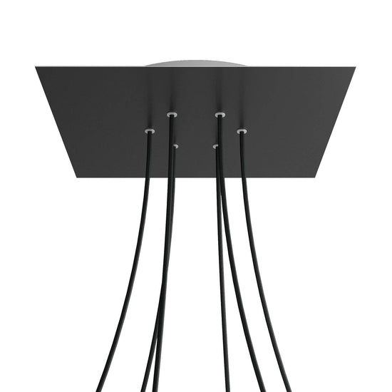 Lampenbaldachin XXL Rose-One quadratisch, 6 Löcher + 4 Seitenlöcher, 40 × 40 cm – Schwarz matt, Weiss