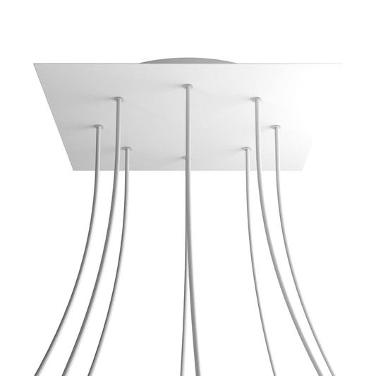 Lampenbaldachin XXL Rose-One quadratisch, 8 Löcher + 4 Seitenlöcher, 40 × 40 cm – Weiss matt, Weiss