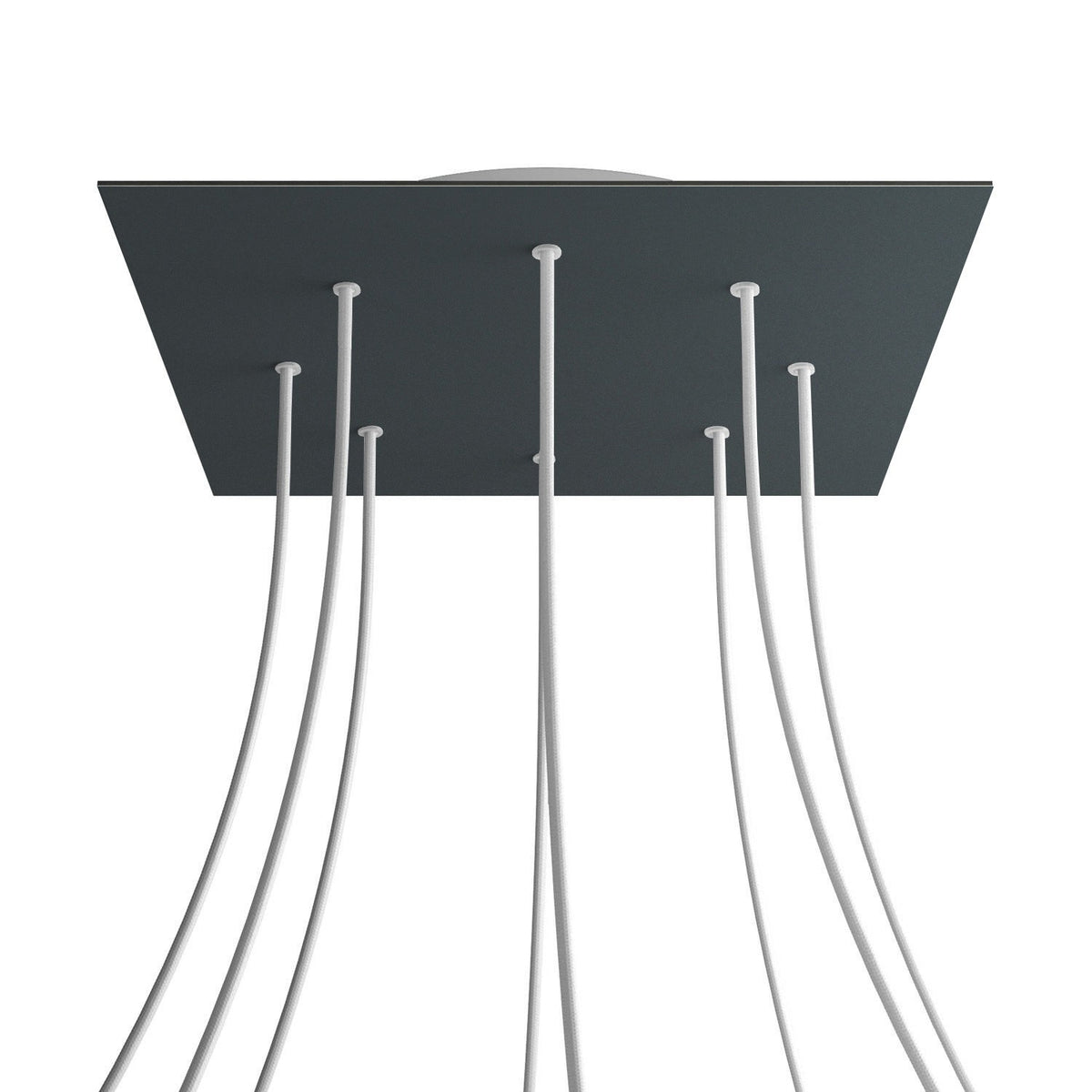 Lampenbaldachin XXL Rose-One quadratisch, 8 Löcher + 4 Seitenlöcher, 40 × 40 cm – Anthrazit, Weiss